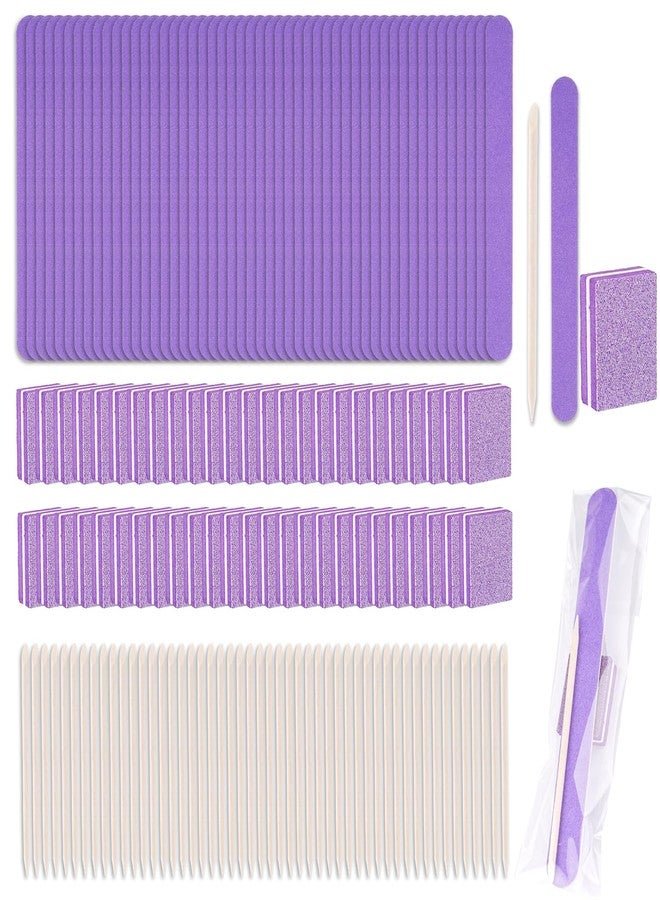 Lokyango Disposable Manicure Kit - 50pc Mini Nail Buffer, Nail File, Wood Stick, OPP Bag, Press On Nail Tool Kit for Salon Home (Purple) - Image 1